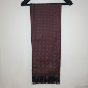 SULKA 100% Pure Silk and Cashmere Scarf 11"x27" Deep Red Black 3" Fringe